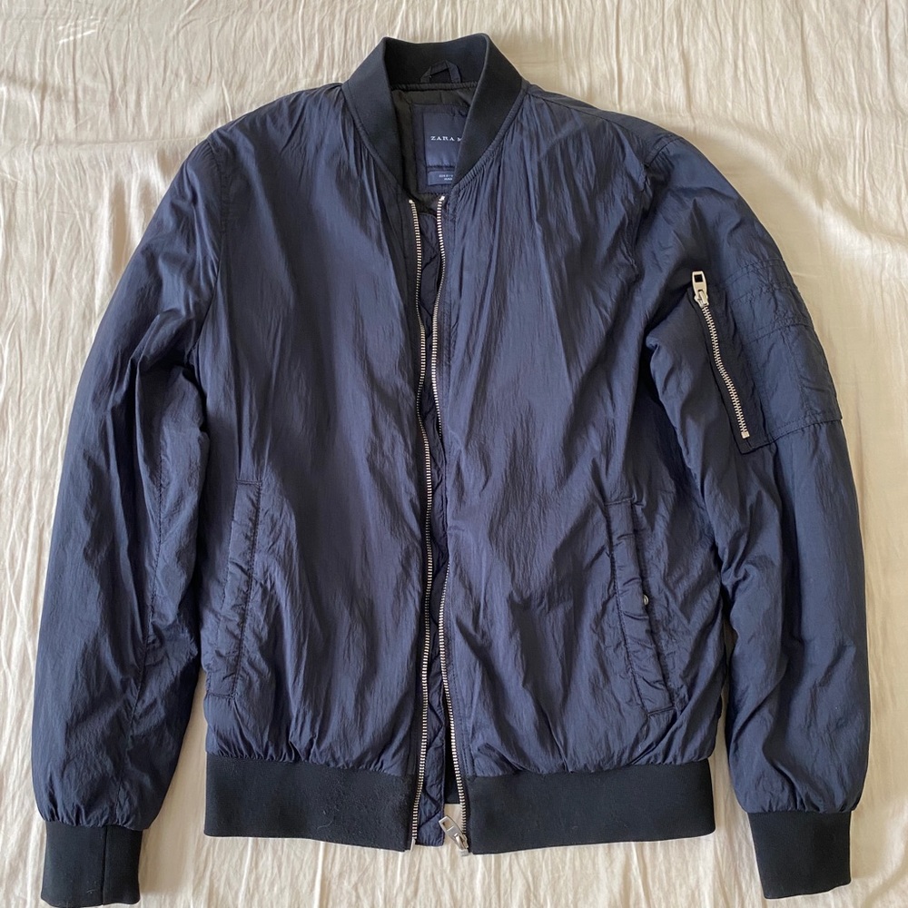 Navy Zara Man Bomber Jacket